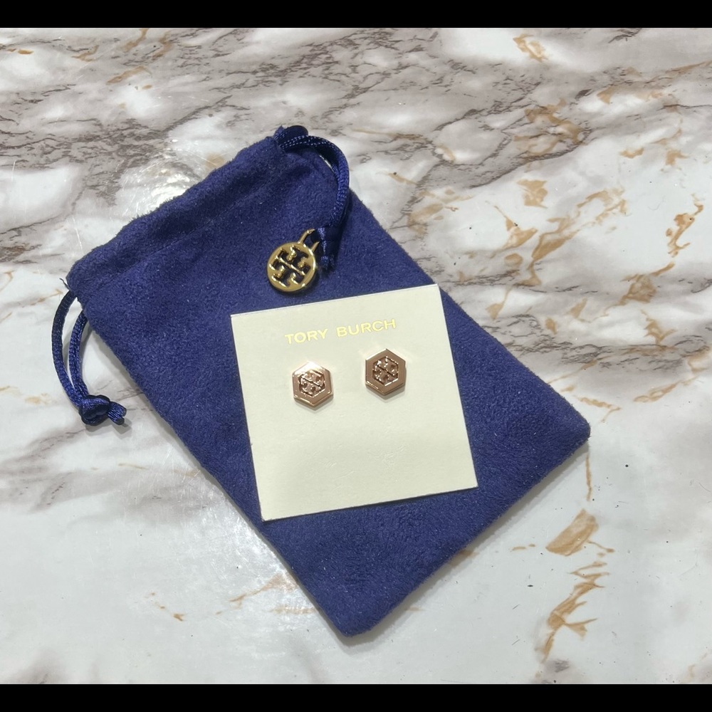 Tory Burch rose gold hexagon earrings